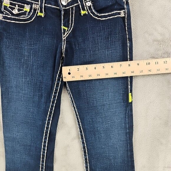 True Religion Jeans Womens 26 Billy Super T RARE Neon Rope Stitching Dark Blue - Picture 13 of 15